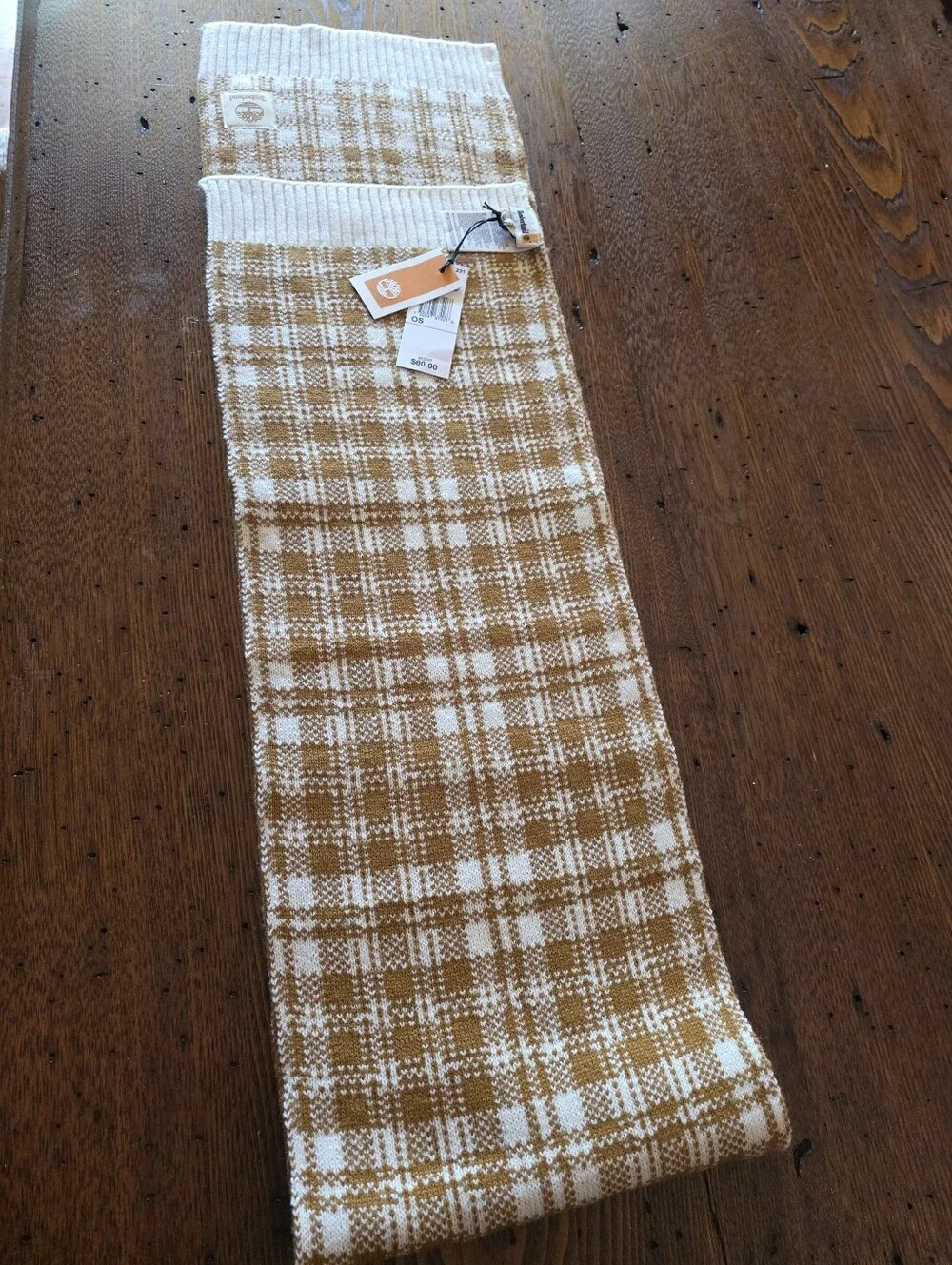 ❄️NWT Timberland Brown & Cream Plaid Knit Scarf/Unisex